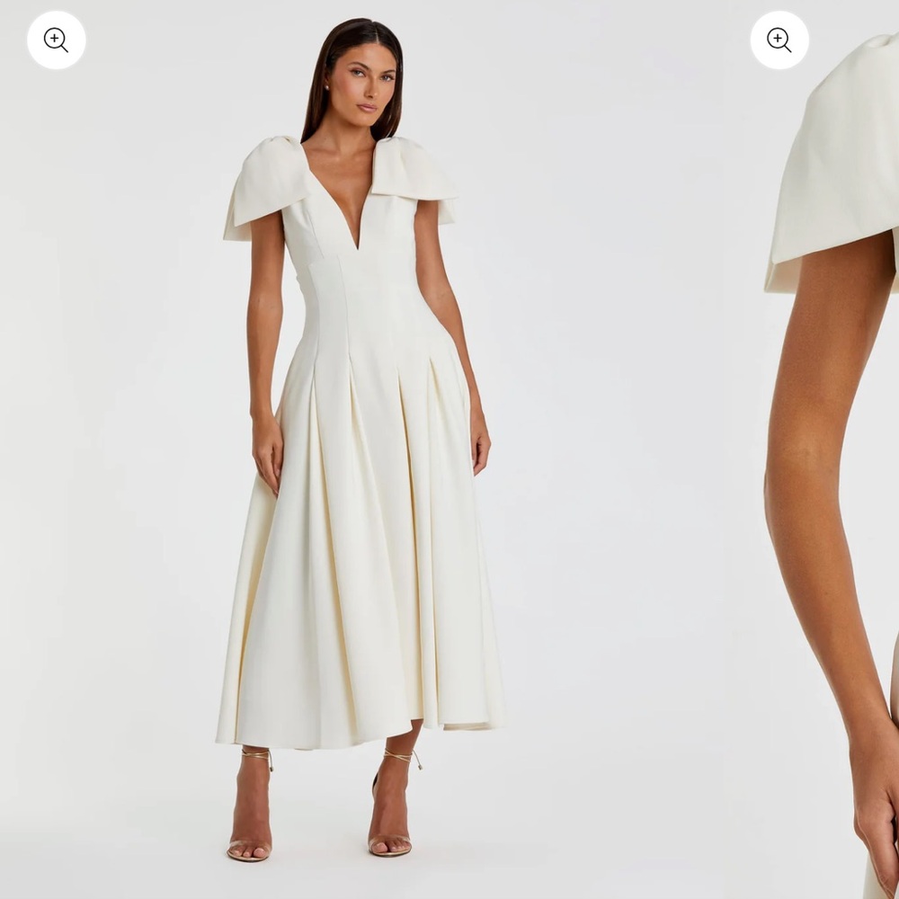 Mac Duggal Cream Maxi Dress with Cape Sleeves